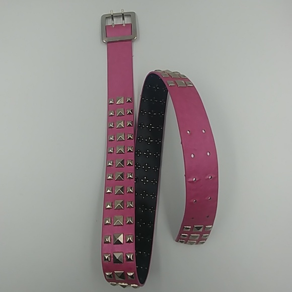 Faux Leather 3 Row Pyramid Belt Pink/Silver SM - Picture 3 of 3